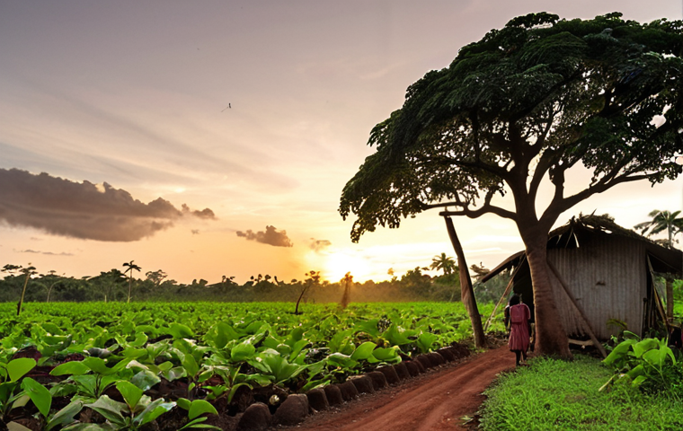 **Image Prompt 1: The Paradox of Natural Wealth**
    "A compelling visual depicting the 'resource curse' in Cameroon. On one side, showcase immense natural abundance: an oil rig silhouetted against a rich sunset, a dense, verdant rainforest canopy, and fertile agricultural land dotted with cocoa plants. On the other side, subtly integrate elements of socio-economic challenges: a child studying in a basic, unequipped classroom, a winding, unpaved road, or a market stall struggling with limited goods. The imagery should convey a sense of untapped potential and the irony of abundant resources not fully translating into widespread, stable prosperity for the average citizen. Emphasize the contrast between the vastness of natural wealth and the daily realities of limited infrastructure and services."