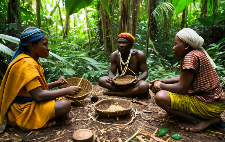 카메룬 역사 및 주요 사건 - **Prompt for Ancient Civilization / Indigenous Life:**
"A vibrant depiction of an ancient Baka (...