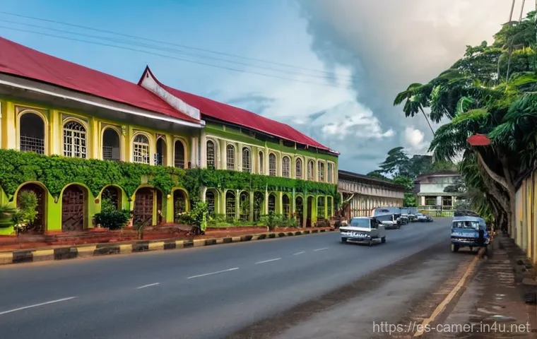 카메룬 보야 지역의 역사적 명소 - **Prompt 1: Colonial Echoes in Buea's Streets**
"A wide-angle, medium shot capturing the histori...