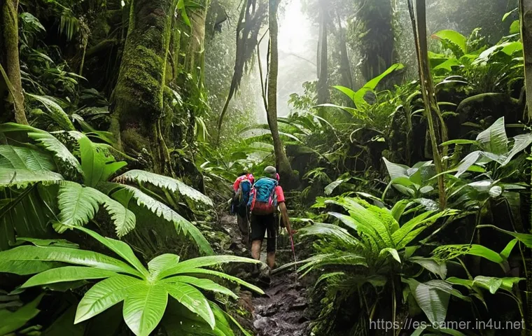 카메룬 몬테 카메룬 화산 등반 - **Prompt 1: Jungle Ascent on Mount Cameroon**
"A group of diverse hikers, approximately 15-20 ye...